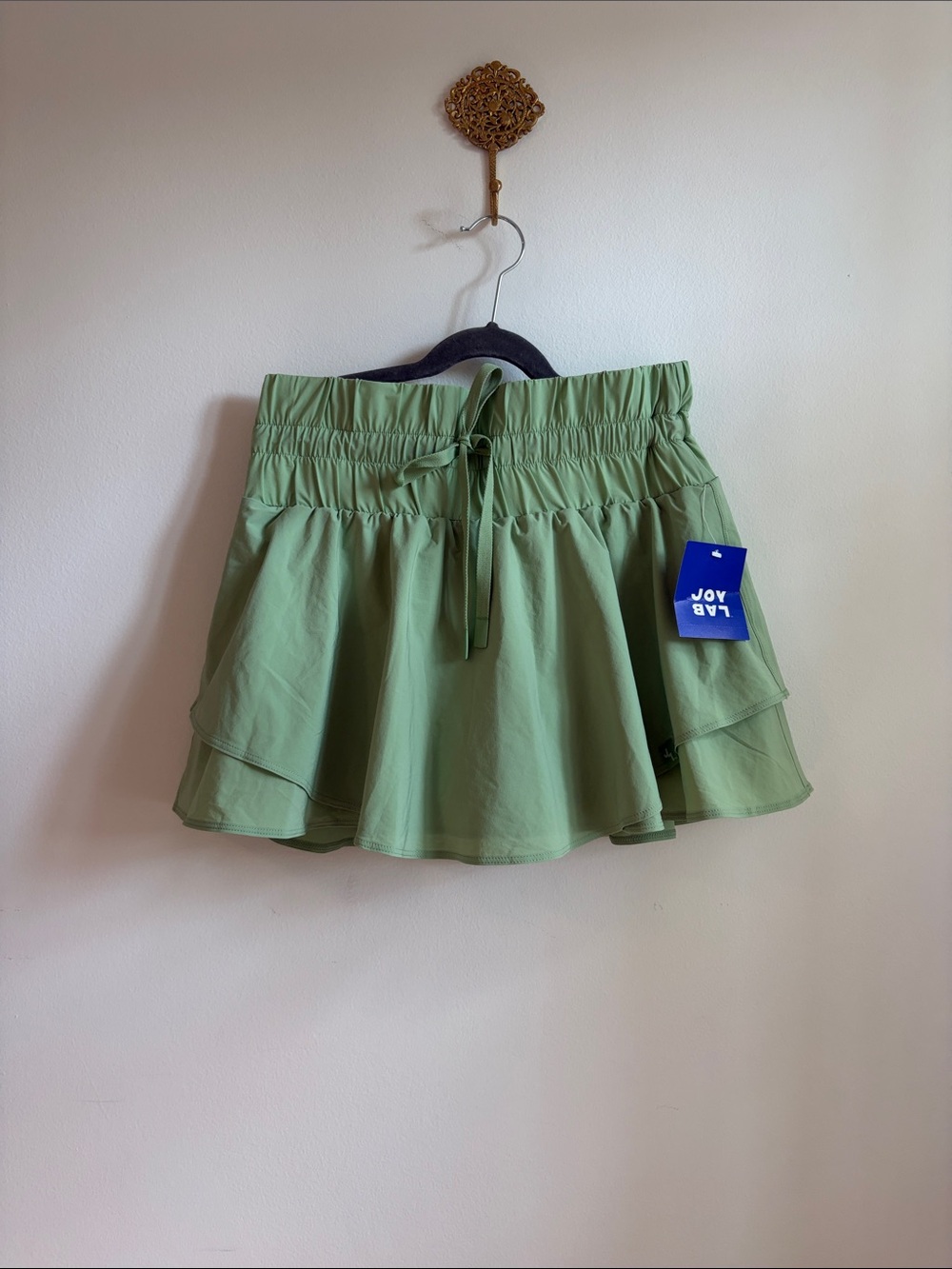 JoyLab Sage Green Tiered Skater Mini Skirt with Built-in Biker Shorts